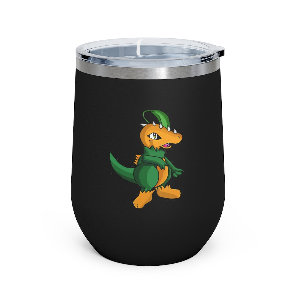 Leafasaur 12oz Insulated Wine Tumbler with clear lid, showcasing a sleek stainless steel design.