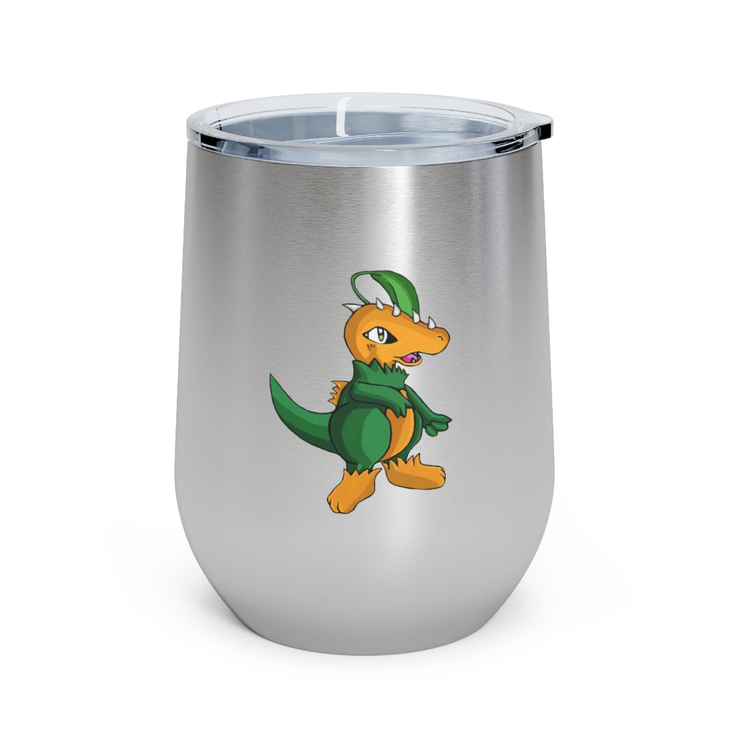 Leafasaur 12oz Insulated Wine Tumbler with clear lid, showcasing a sleek stainless steel design.