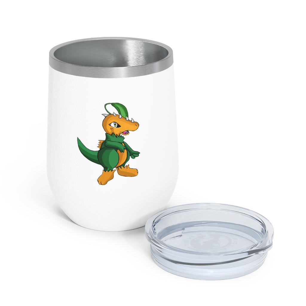 Leafasaur 12oz Insulated Wine Tumbler with clear lid, showcasing a sleek stainless steel design.