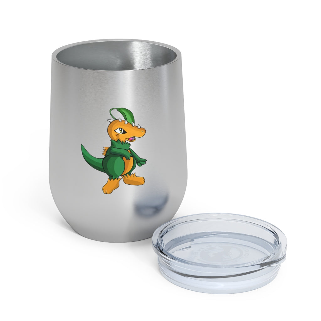 Leafasaur 12oz Insulated Wine Tumbler with clear lid, showcasing a sleek stainless steel design.