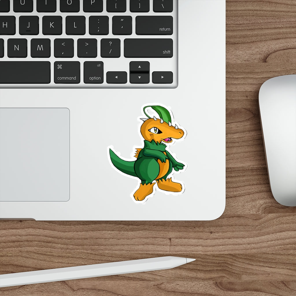 Leafasaur Die-Cut Stickers showcasing various custom shapes and designs on a smooth surface.