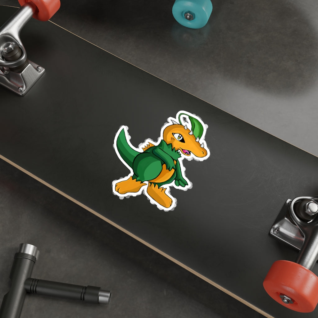 Leafasaur Die-Cut Stickers showcasing various custom shapes and designs on a smooth surface.