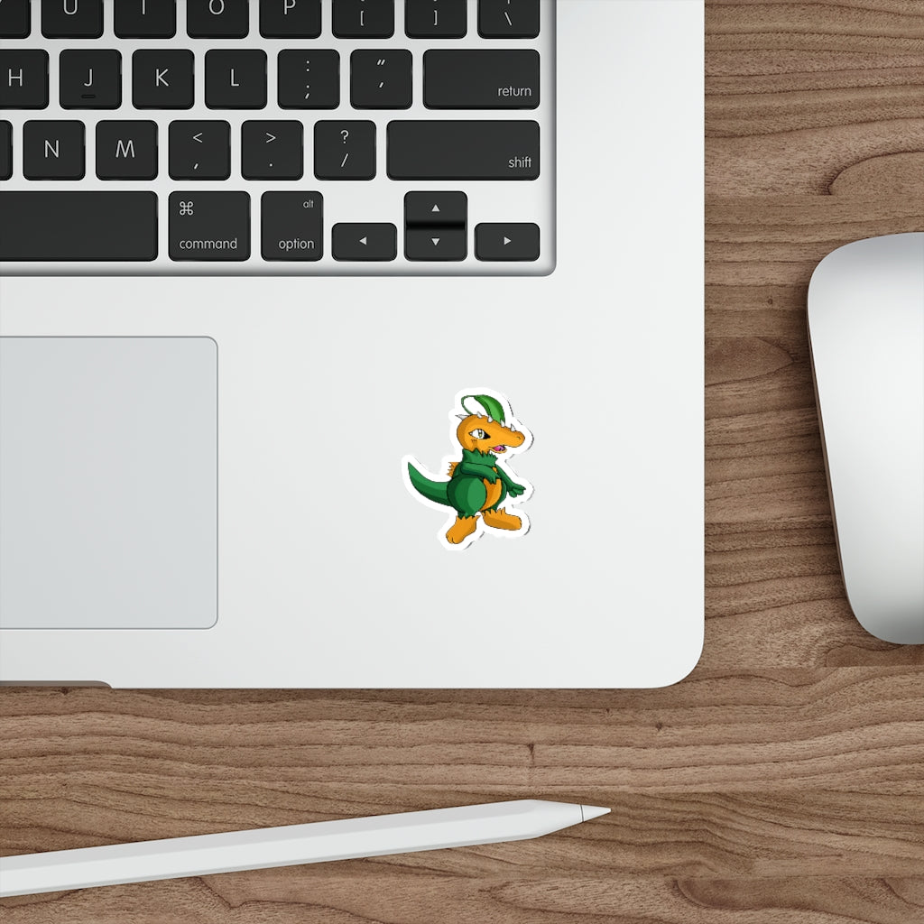 Leafasaur Die-Cut Stickers showcasing various custom shapes and designs on a smooth surface.