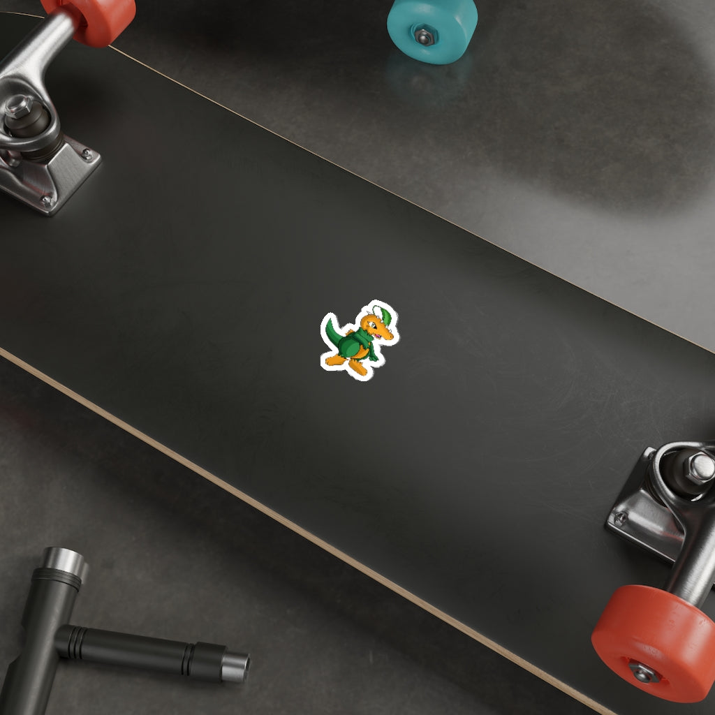 Leafasaur Die-Cut Stickers showcasing various custom shapes and designs on a smooth surface.