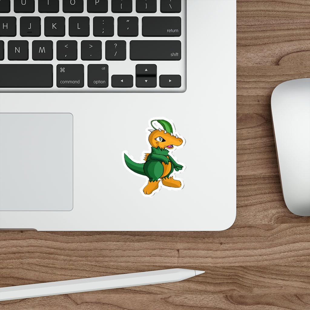 Leafasaur Die-Cut Stickers showcasing various custom shapes and designs on a smooth surface.