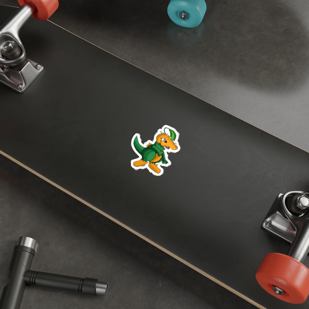 Leafasaur Die-Cut Stickers showcasing various custom shapes and designs on a smooth surface.