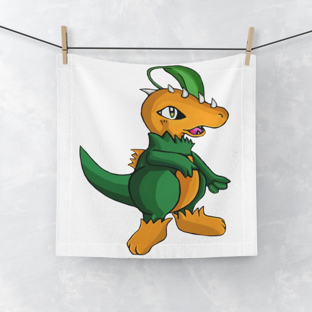 Leafasaur Face Towel featuring a customisable polyester front and soft cotton back, ideal for personalisation.