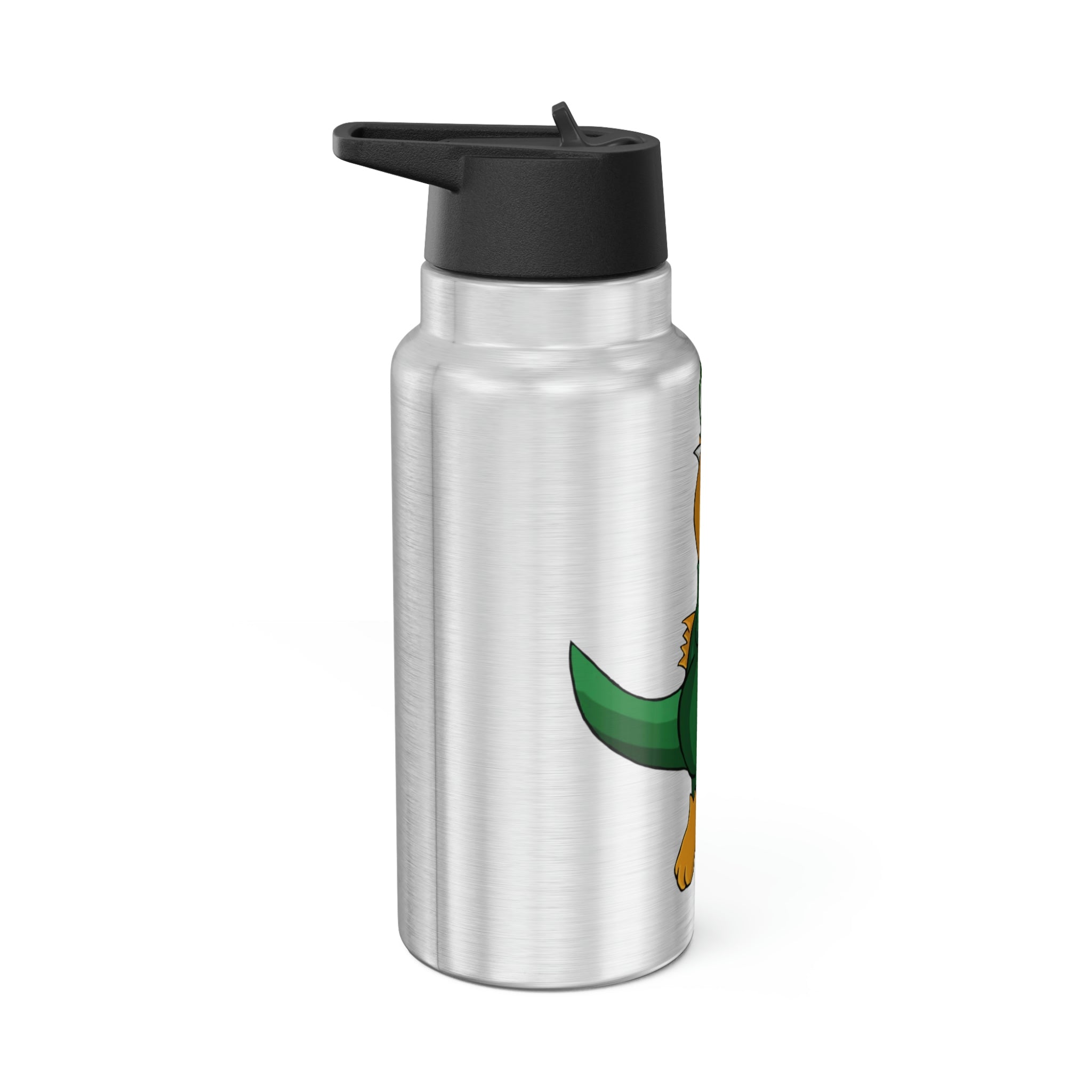 Leafasaur Gator Tumbler in stainless steel with a black cap and straw, showcasing a customizable design.