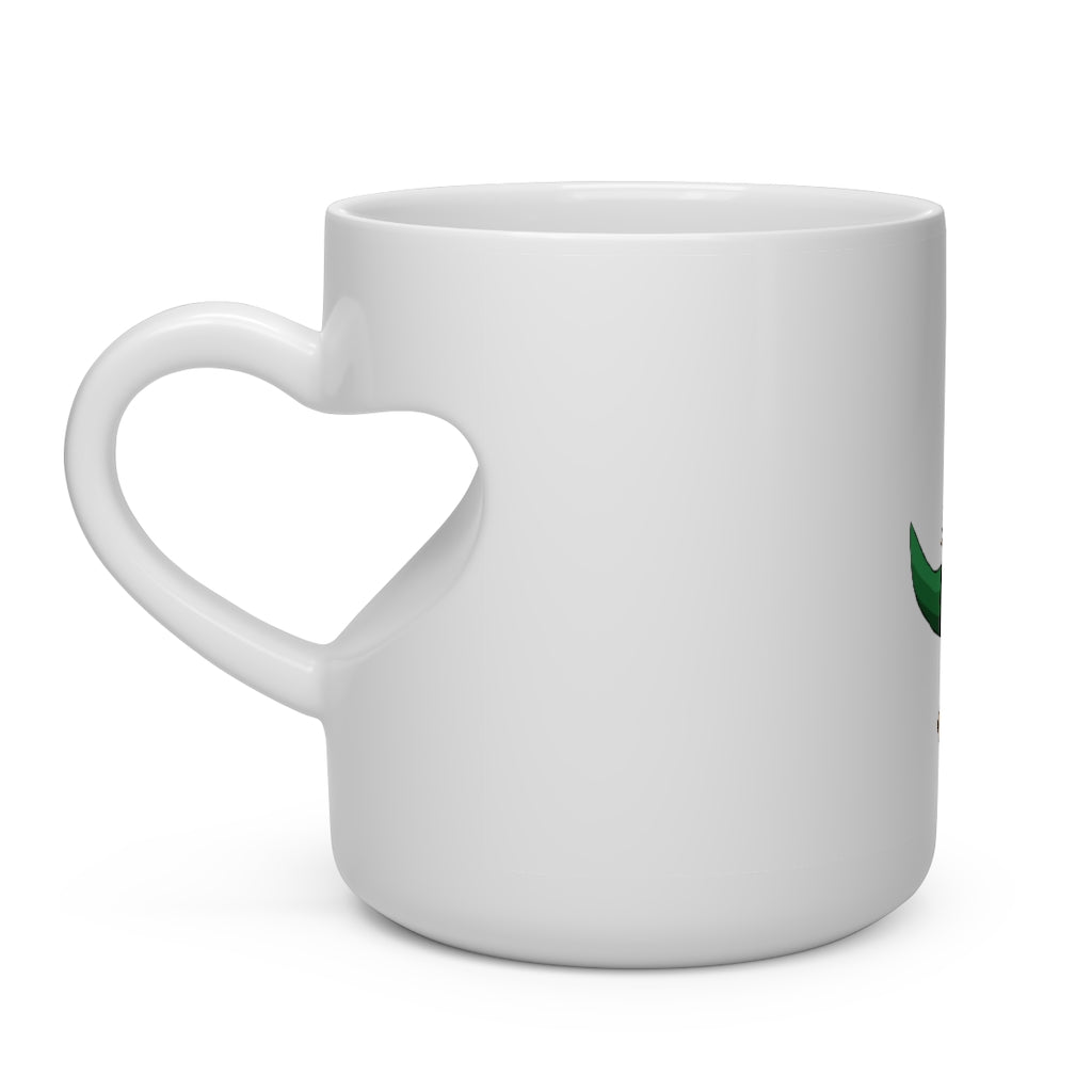 Leafasaur Heart Shape Mug in white ceramic with a heart-shaped handle, perfect for hot beverages.