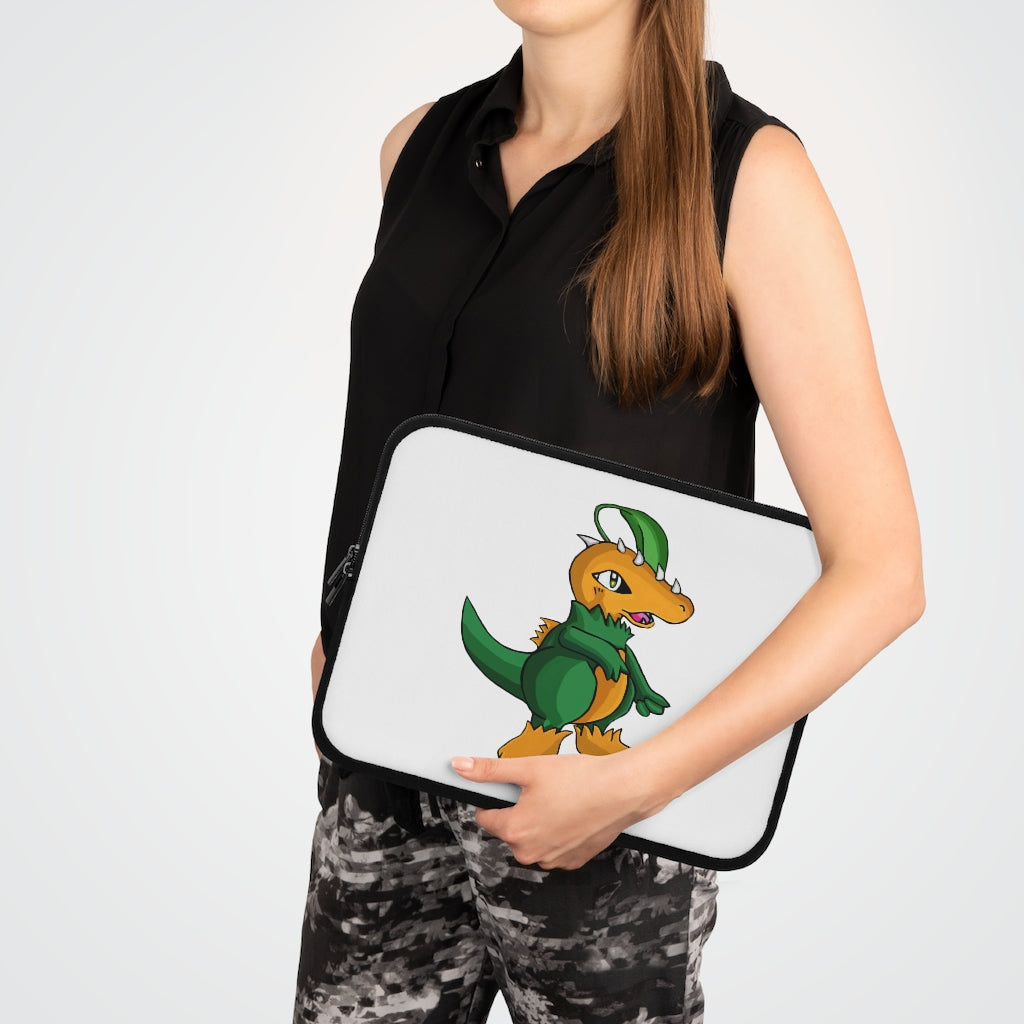 Leafasaur Laptop Sleeve featuring a customizable front design and black polyester back, ideal for protecting laptops.