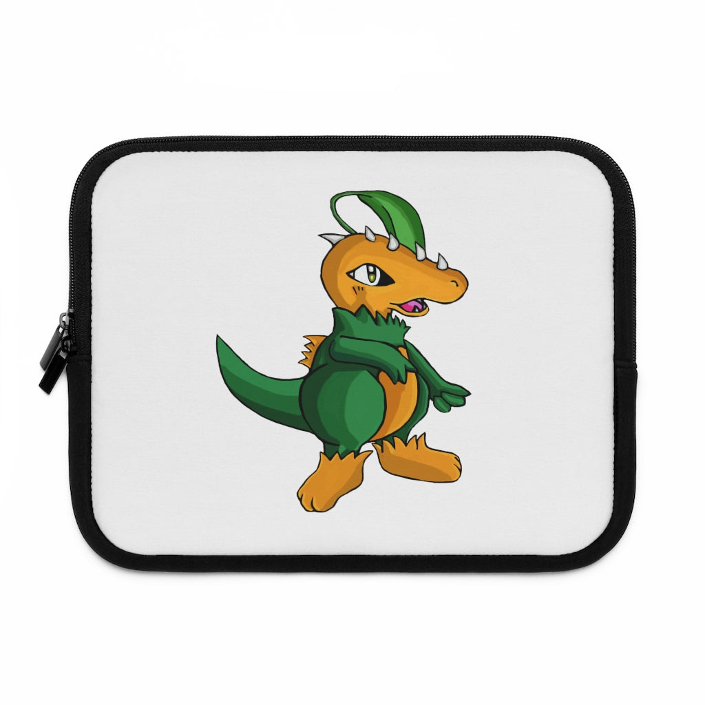 Leafasaur Laptop Sleeve featuring a customizable front design and black polyester back, ideal for protecting laptops.