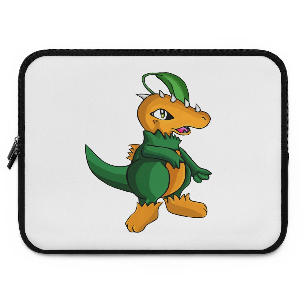 Leafasaur Laptop Sleeve featuring a customizable front design and black polyester back, ideal for protecting laptops.