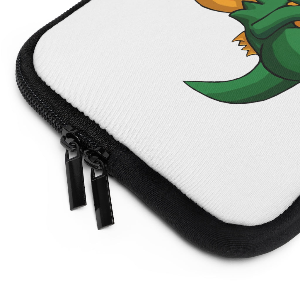 Leafasaur Laptop Sleeve featuring a customizable front design and black polyester back, ideal for protecting laptops.