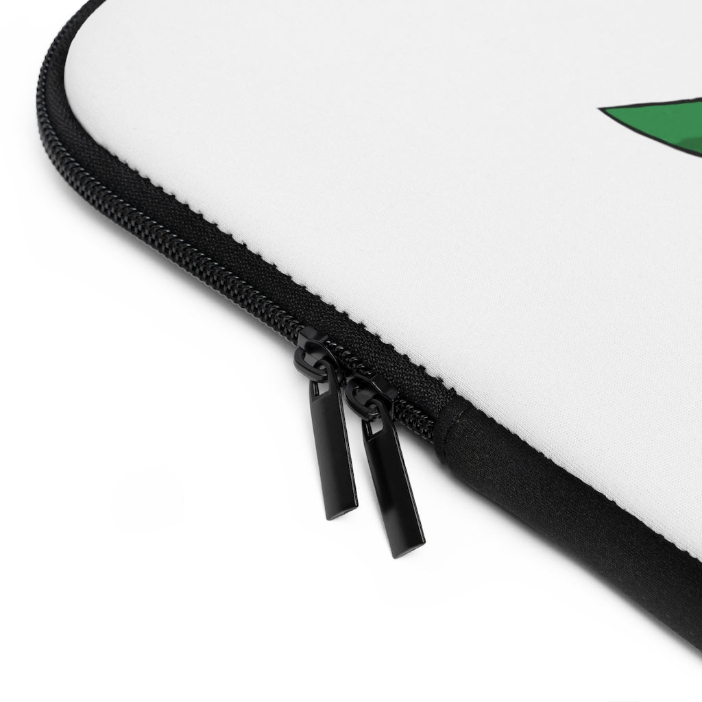 Leafasaur Laptop Sleeve featuring a customizable front design and black polyester back, ideal for protecting laptops.