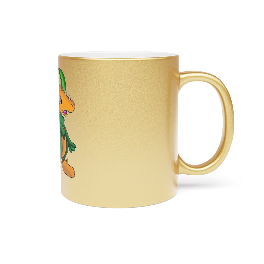 Leafasaur Metallic Mug in Silver and Gold finishes, showcasing personalized designs and a comfortable C-handle.