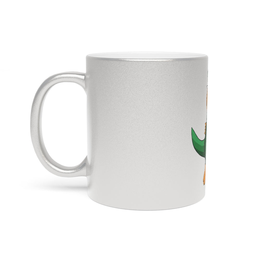 Leafasaur Metallic Mug in Silver and Gold finishes, showcasing personalized designs and a comfortable C-handle.