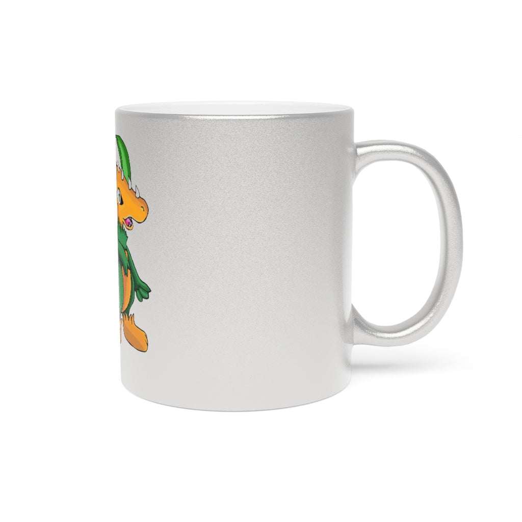 Leafasaur Metallic Mug in Silver and Gold finishes, showcasing personalized designs and a comfortable C-handle.