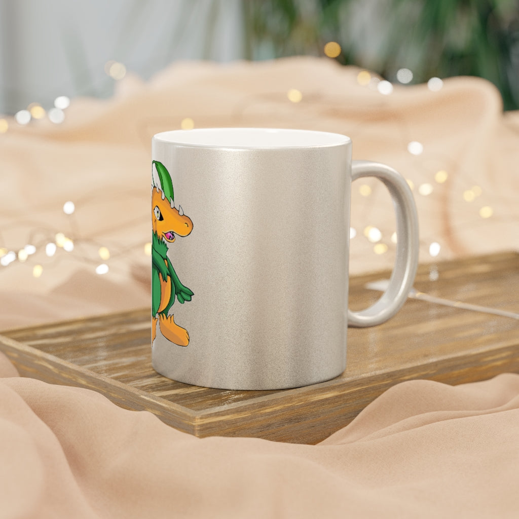 Leafasaur Metallic Mug in Silver and Gold finishes, showcasing personalized designs and a comfortable C-handle.