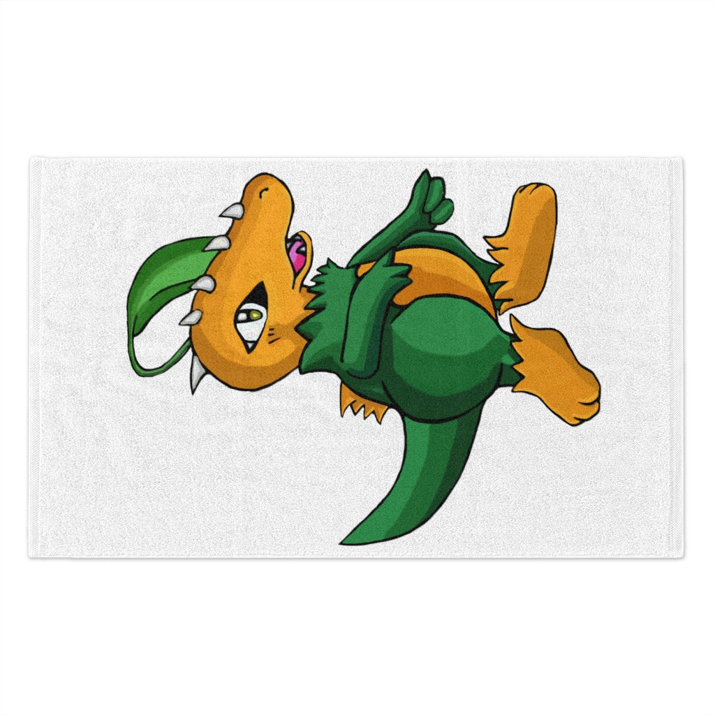 Leafasaur Rally Towel measuring 11x18 inches, featuring a soft polyester front and absorbent cotton backing, ideal for personalization.