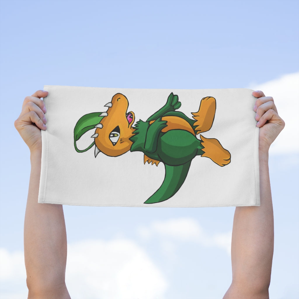 Leafasaur Rally Towel measuring 11x18 inches, featuring a soft polyester front and absorbent cotton backing, ideal for personalization.