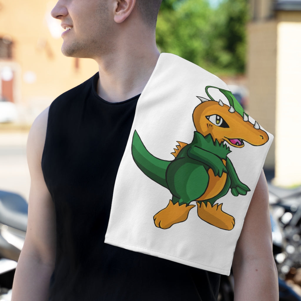 Leafasaur Rally Towel measuring 11x18 inches, featuring a soft polyester front and absorbent cotton backing, ideal for personalization.