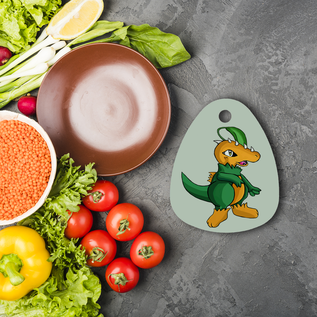 Leafasaur Sublimation Glass Cutting Board featuring a round shape, toughened chinchilla glass, and customizable design space for artwork or logos.