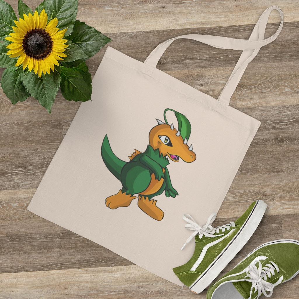 Leafasaur Tote Bag made of 100% cotton with long handles and cross stitching, available in multiple colors.