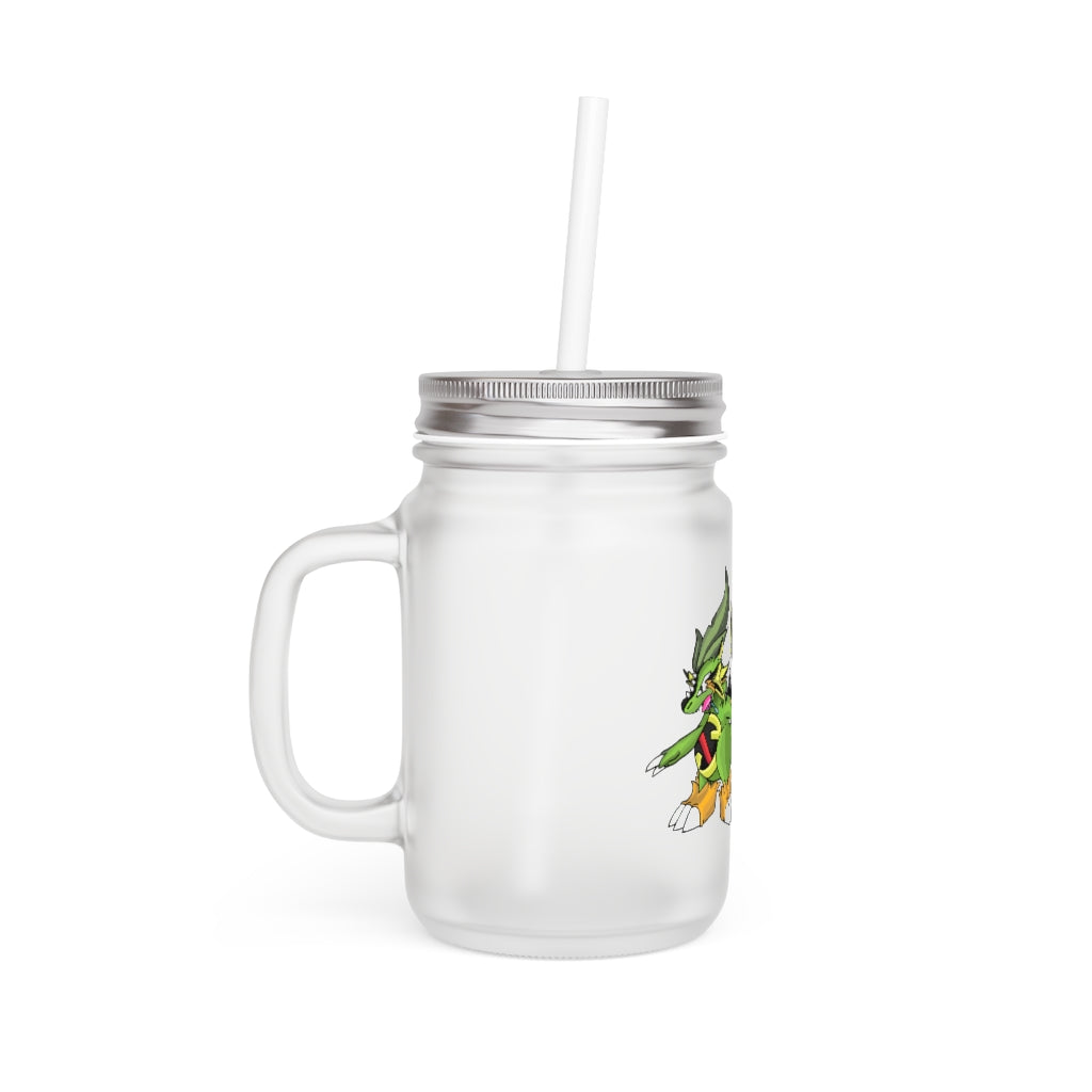 Ledinaking Mason Jar with straw and lid, made of frosted glass, perfect for personalized drinks.