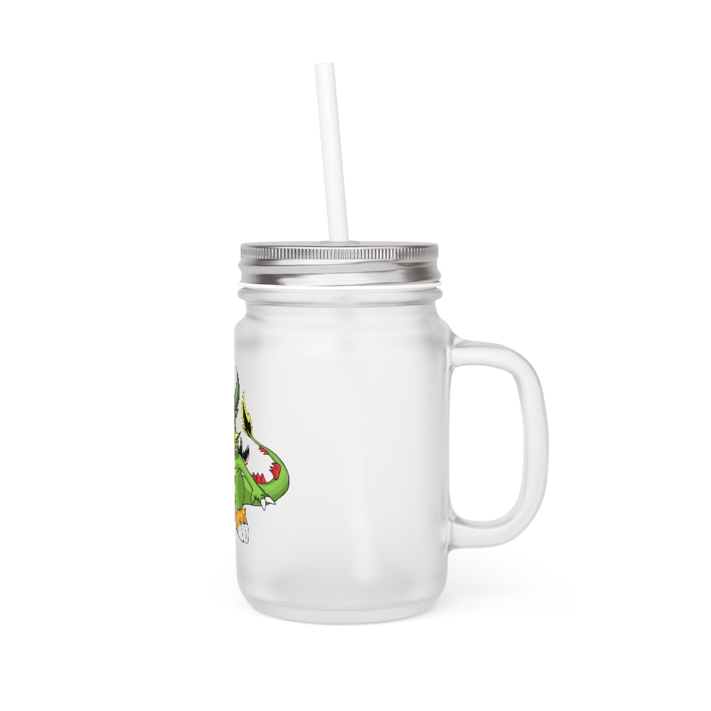 Ledinaking Mason Jar with straw and lid, made of frosted glass, perfect for personalized drinks.