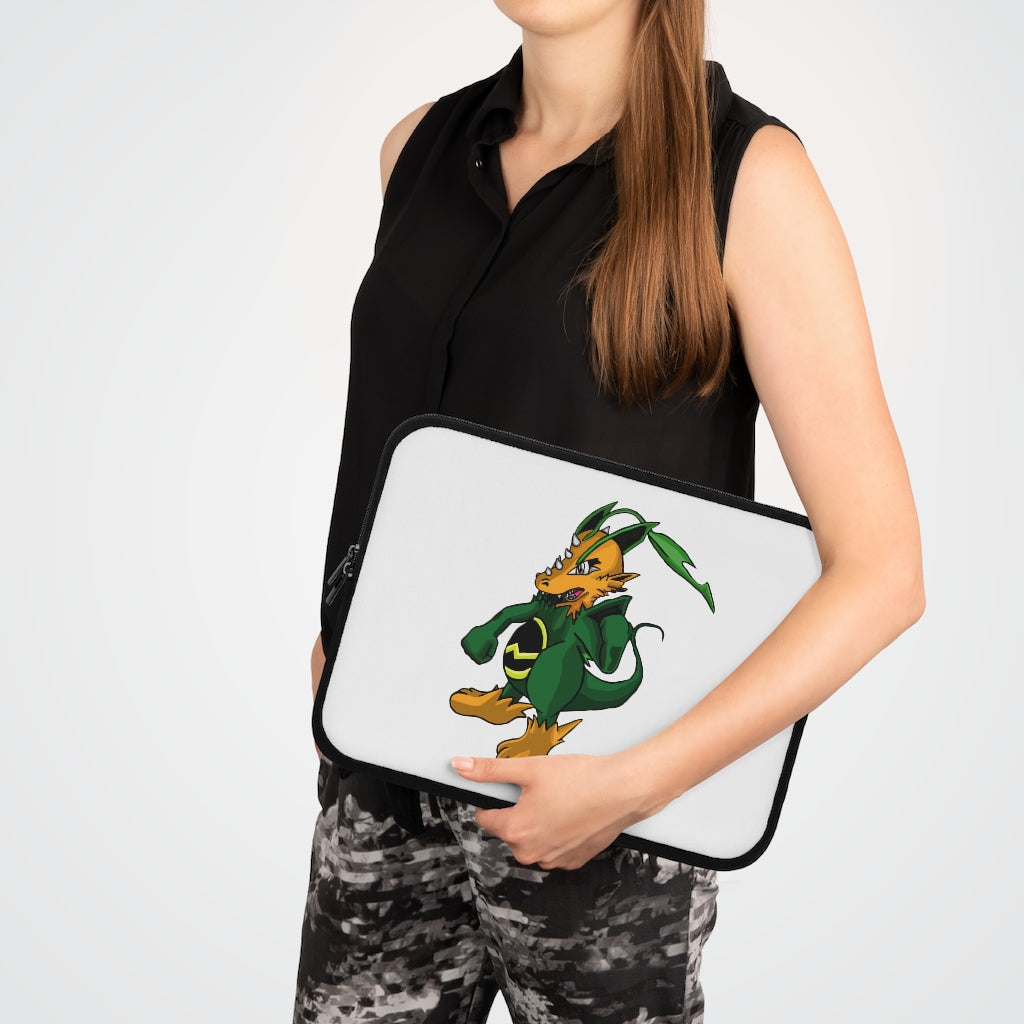 Ledino Laptop Sleeve featuring a customizable front design and solid black back, made from smooth neoprene material.