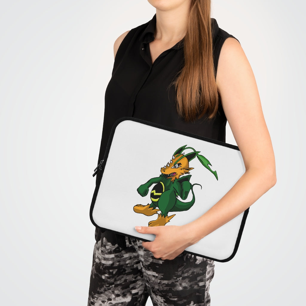 Ledino Laptop Sleeve featuring a customizable front design and solid black back, made from smooth neoprene material.