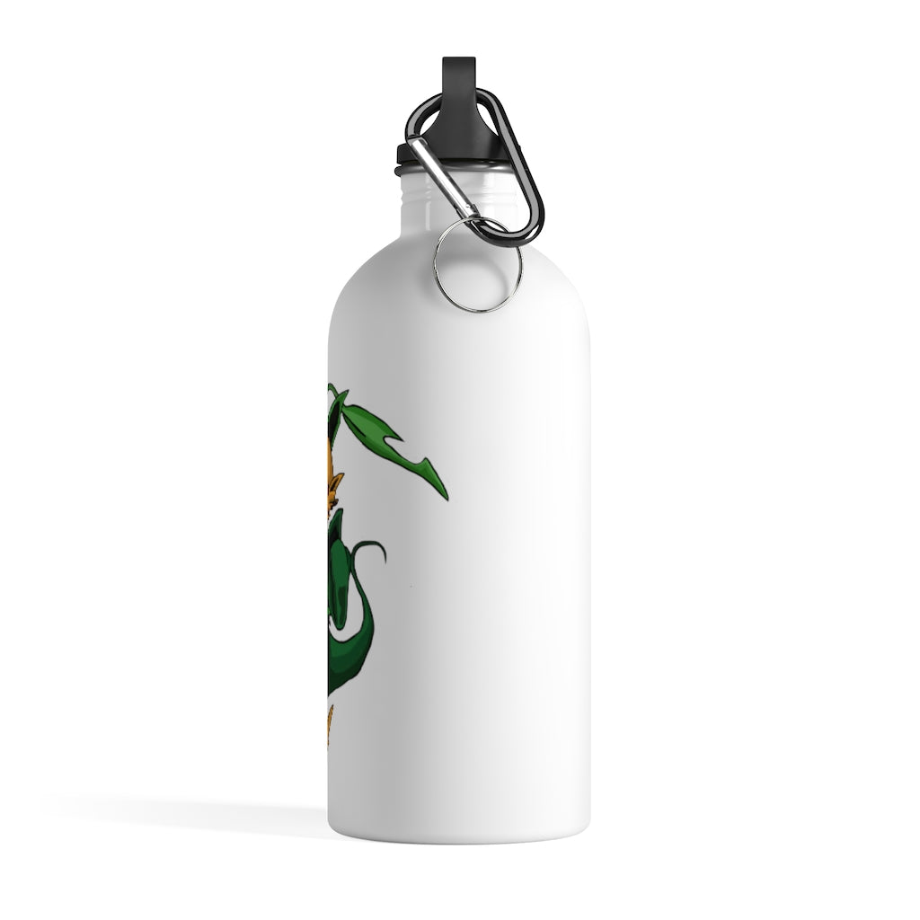 Ledino Stainless Steel Water Bottle with a plastic screw top and carabiner, showcasing its sleek design and vibrant print.