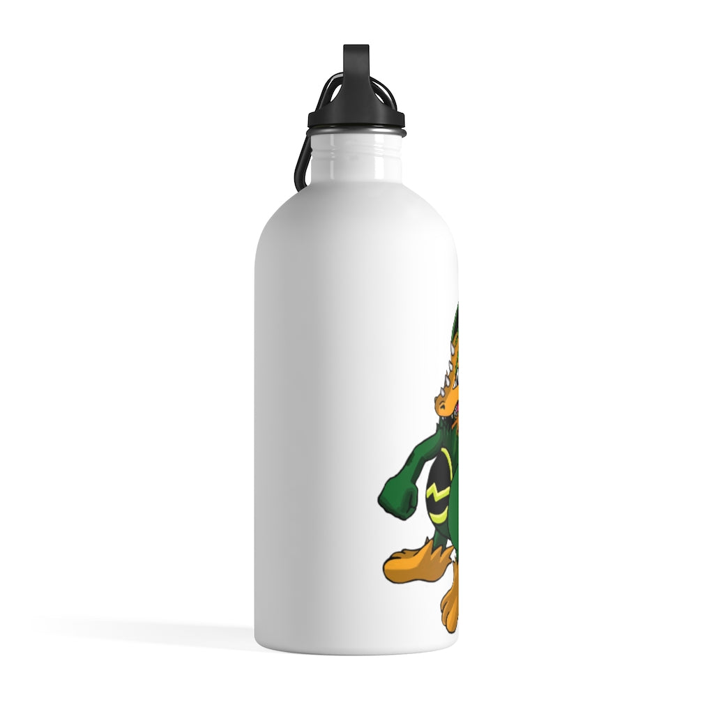 Ledino Stainless Steel Water Bottle with a plastic screw top and carabiner, showcasing its sleek design and vibrant print.