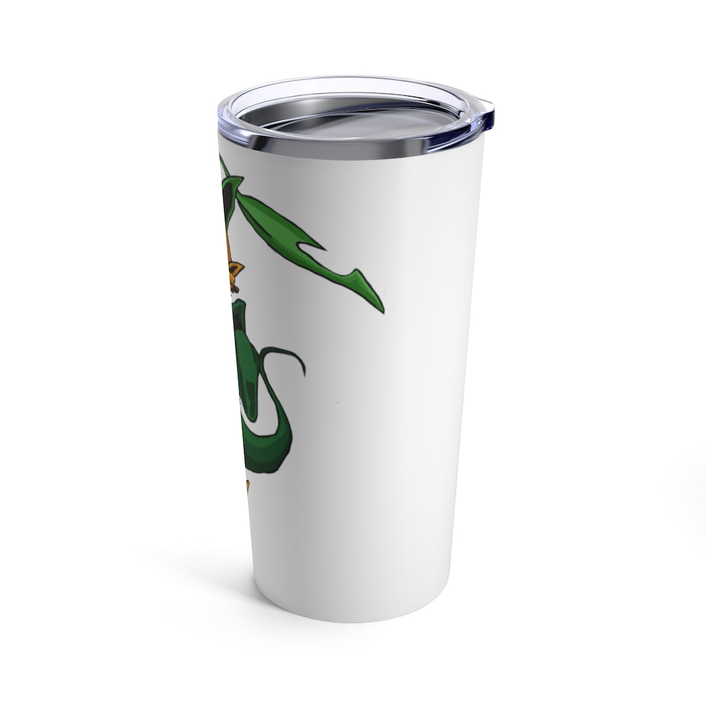 Ledino Tumbler 20oz in stainless steel with a see-thru plastic lid, showcasing its sleek design and rounded corners.