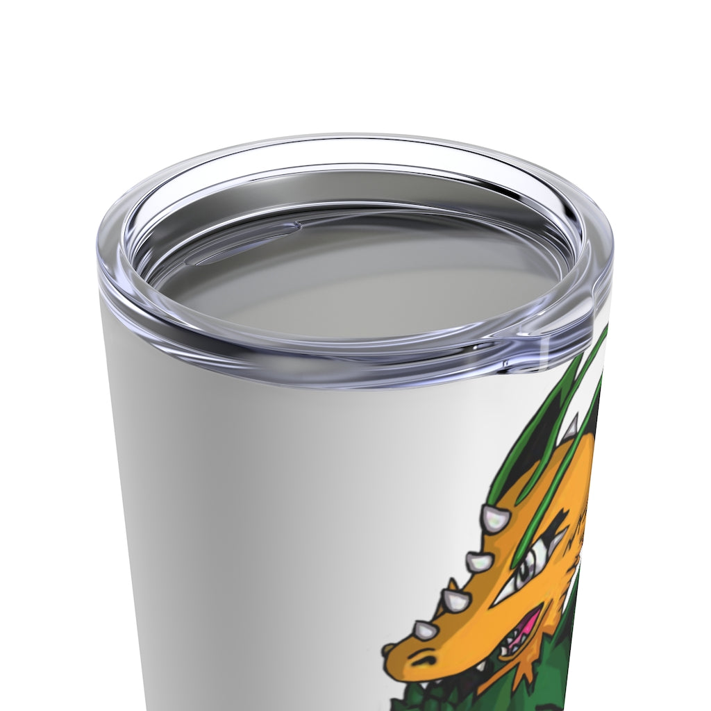 Ledino Tumbler 20oz in stainless steel with a see-thru plastic lid, showcasing its sleek design and rounded corners.