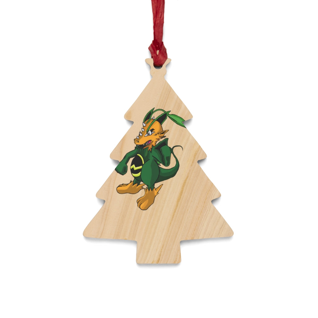 Ledino Wooden Christmas Ornaments in various whimsical shapes, featuring a rustic wood finish and red ribbons for hanging.