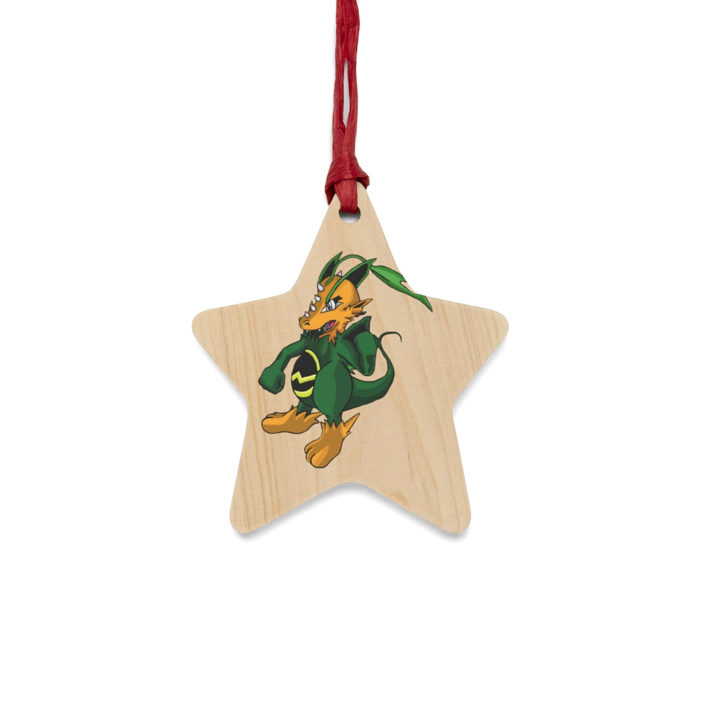 Ledino Wooden Christmas Ornaments in various whimsical shapes, featuring a rustic wood finish and red ribbons for hanging.