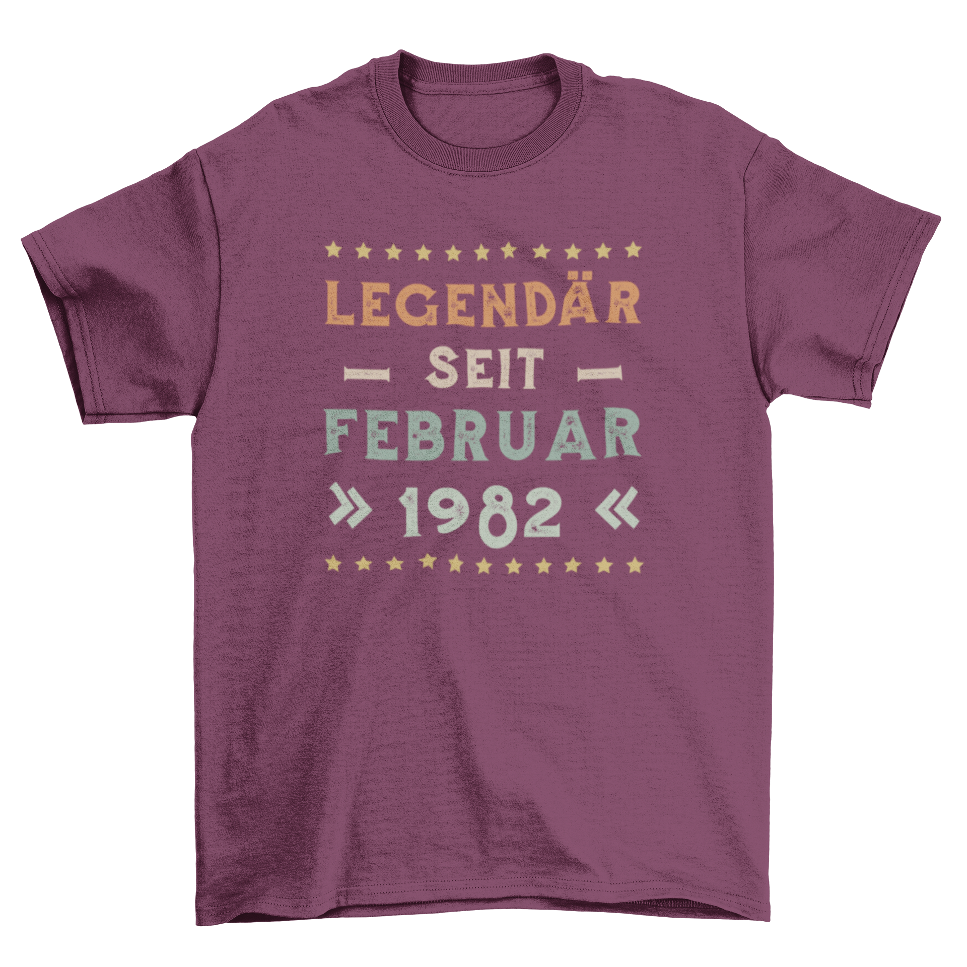 Legendary birthday t-shirt featuring German quote 'Legendary since February 1982' in stylish design.