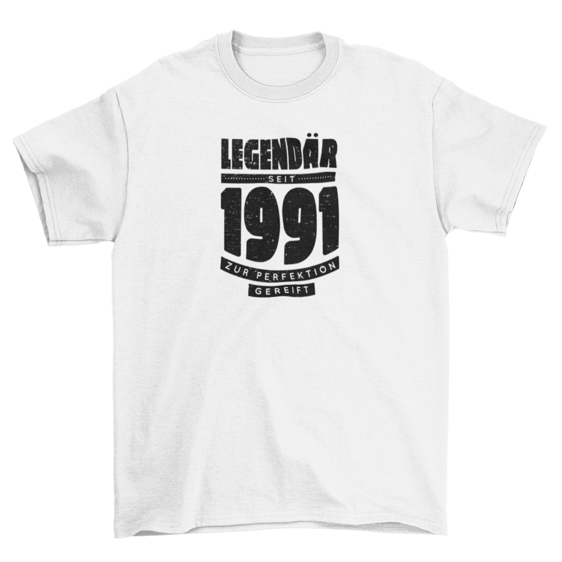 Legendary since 1991 t-shirt featuring a grunge style design with a bold quote.