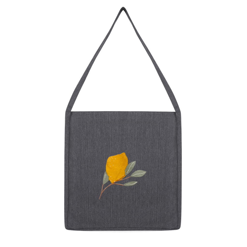 Lemon and Leaves Classic Tote Bag made from recycled materials, featuring a vibrant lemon and leaves design on durable woven twill fabric.