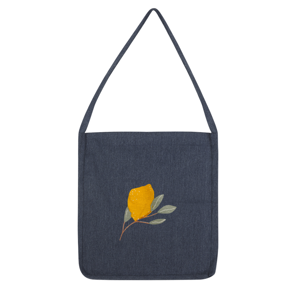 Lemon and Leaves Classic Tote Bag made from recycled materials, featuring a vibrant lemon and leaves design on durable woven twill fabric.