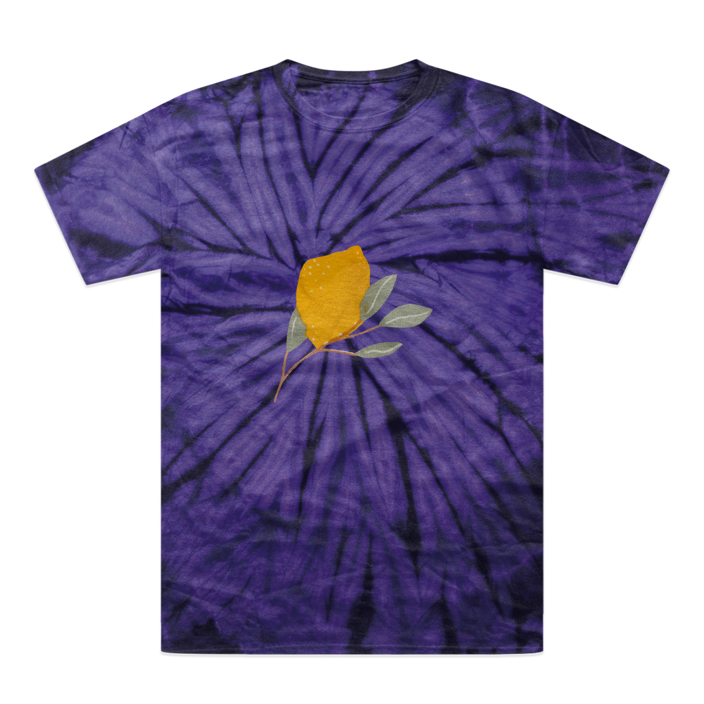 Lemon and Leaves Tonal Spider Tie-Dye T-Shirt showcasing vibrant colors and unique patterns, made from heavyweight cotton.