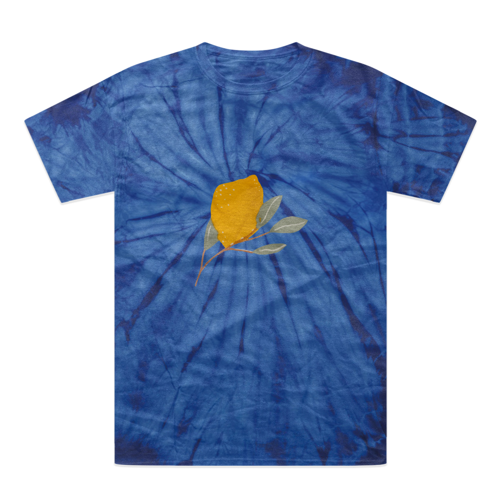 Lemon and Leaves Tonal Spider Tie-Dye T-Shirt showcasing vibrant colors and unique patterns, made from heavyweight cotton.