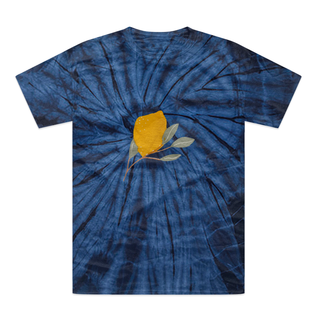 Lemon and Leaves Tonal Spider Tie-Dye T-Shirt showcasing vibrant colors and unique patterns, made from heavyweight cotton.