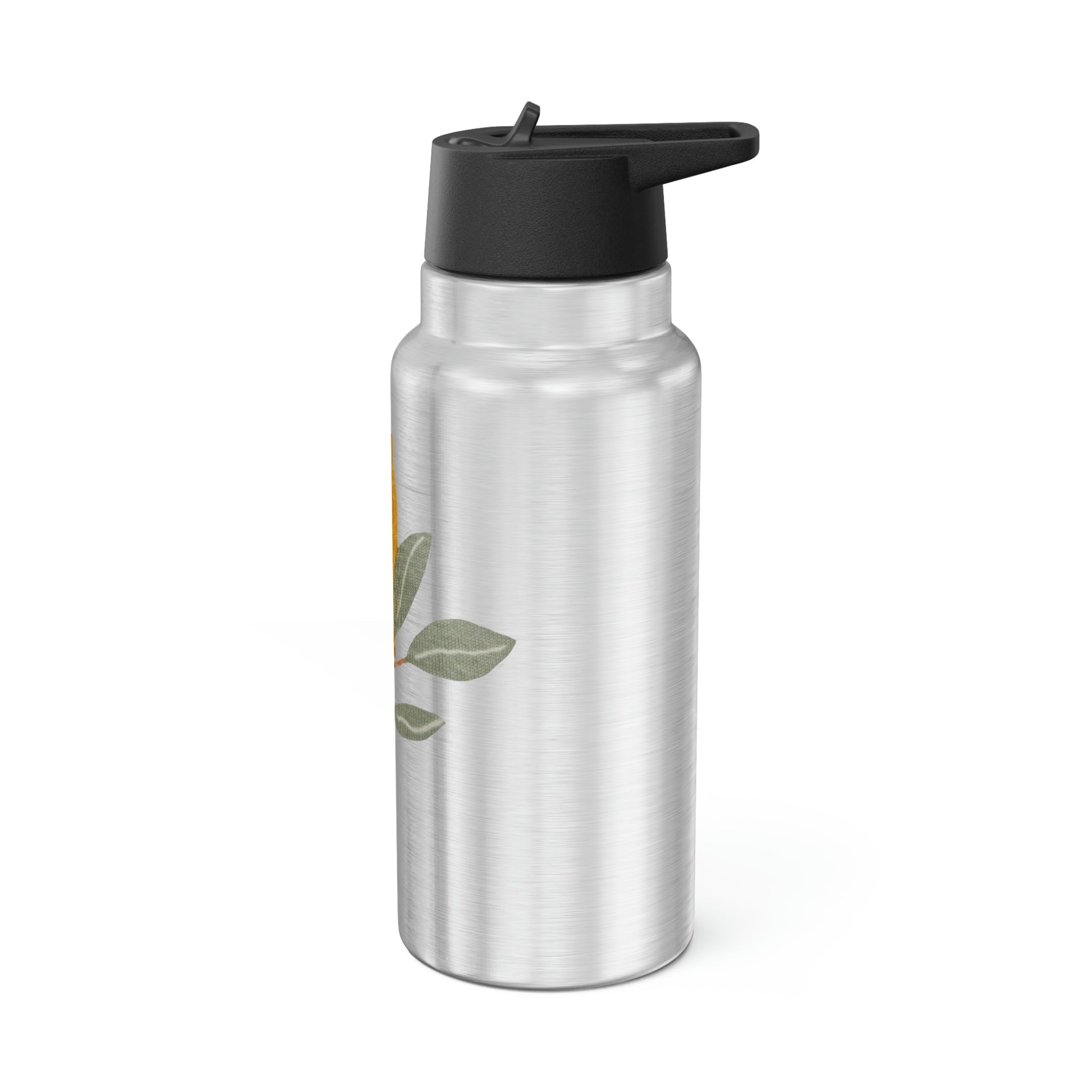 Lemons Gator Tumbler, 32oz, stainless steel with a vibrant lemon design and a black screw-on cap, includes a plastic straw.