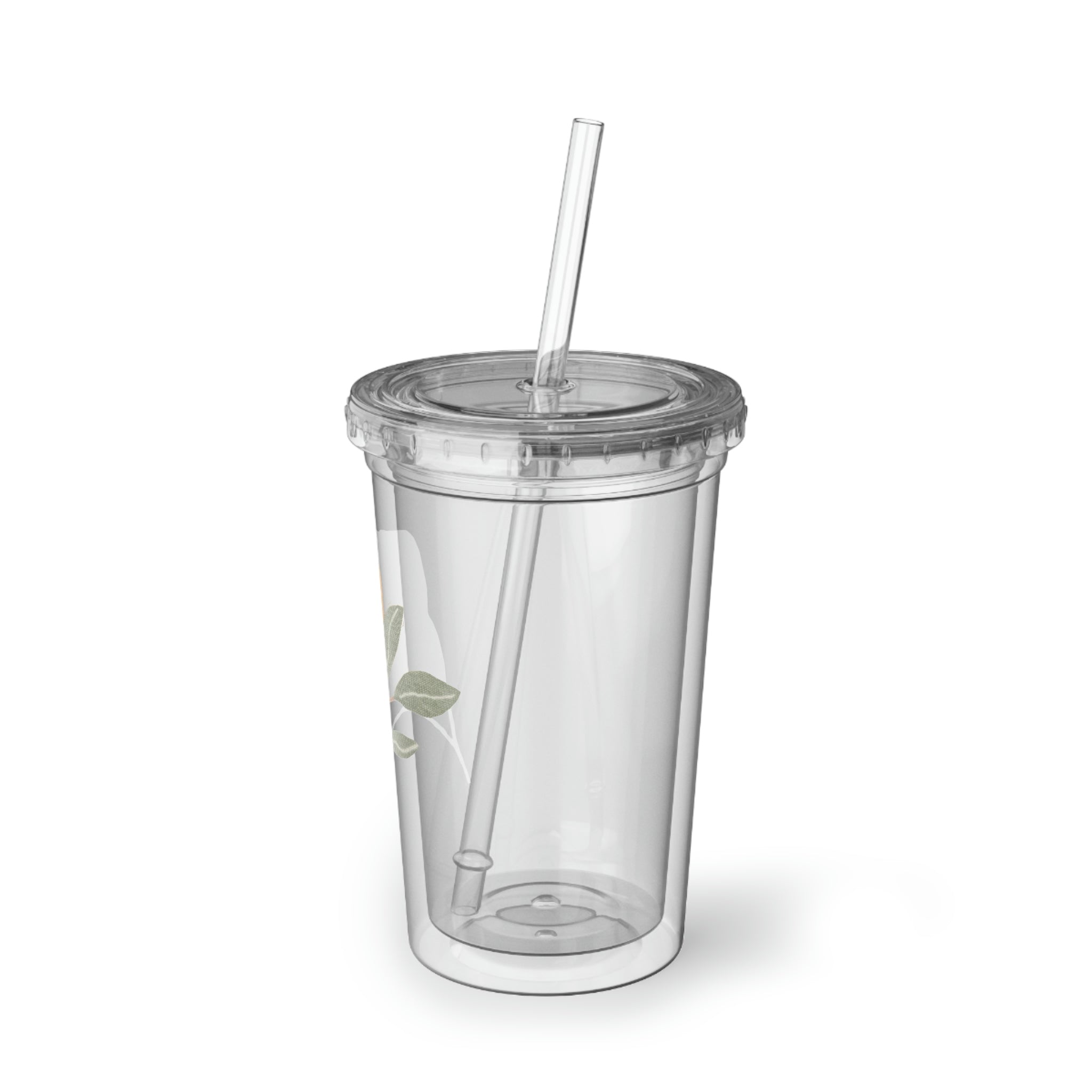 Lemons Suave Acrylic Cup with vibrant artwork, double-wall insulation, and a straw, perfect for hot and cold beverages.