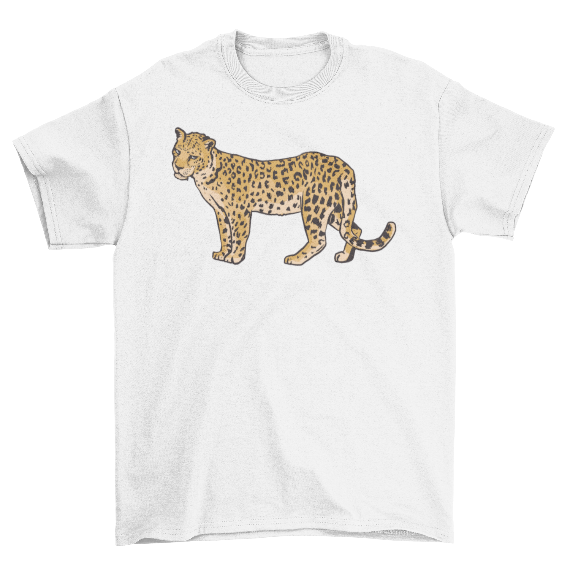 A stylish t-shirt featuring a leopard with an annoyed expression, perfect for casual wear.