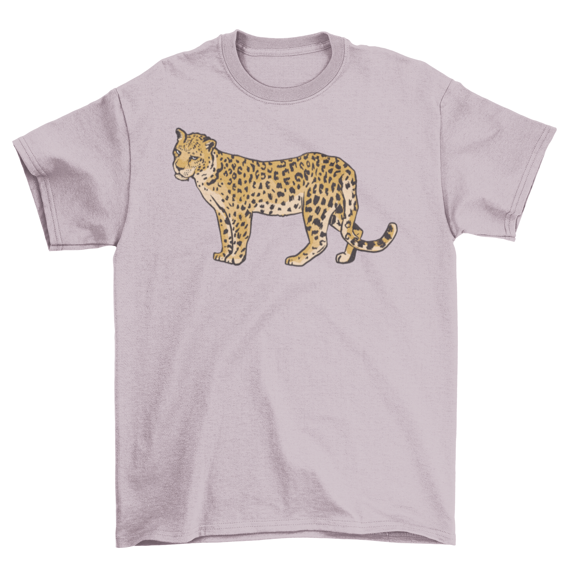 A stylish t-shirt featuring a leopard with an annoyed expression, perfect for casual wear.