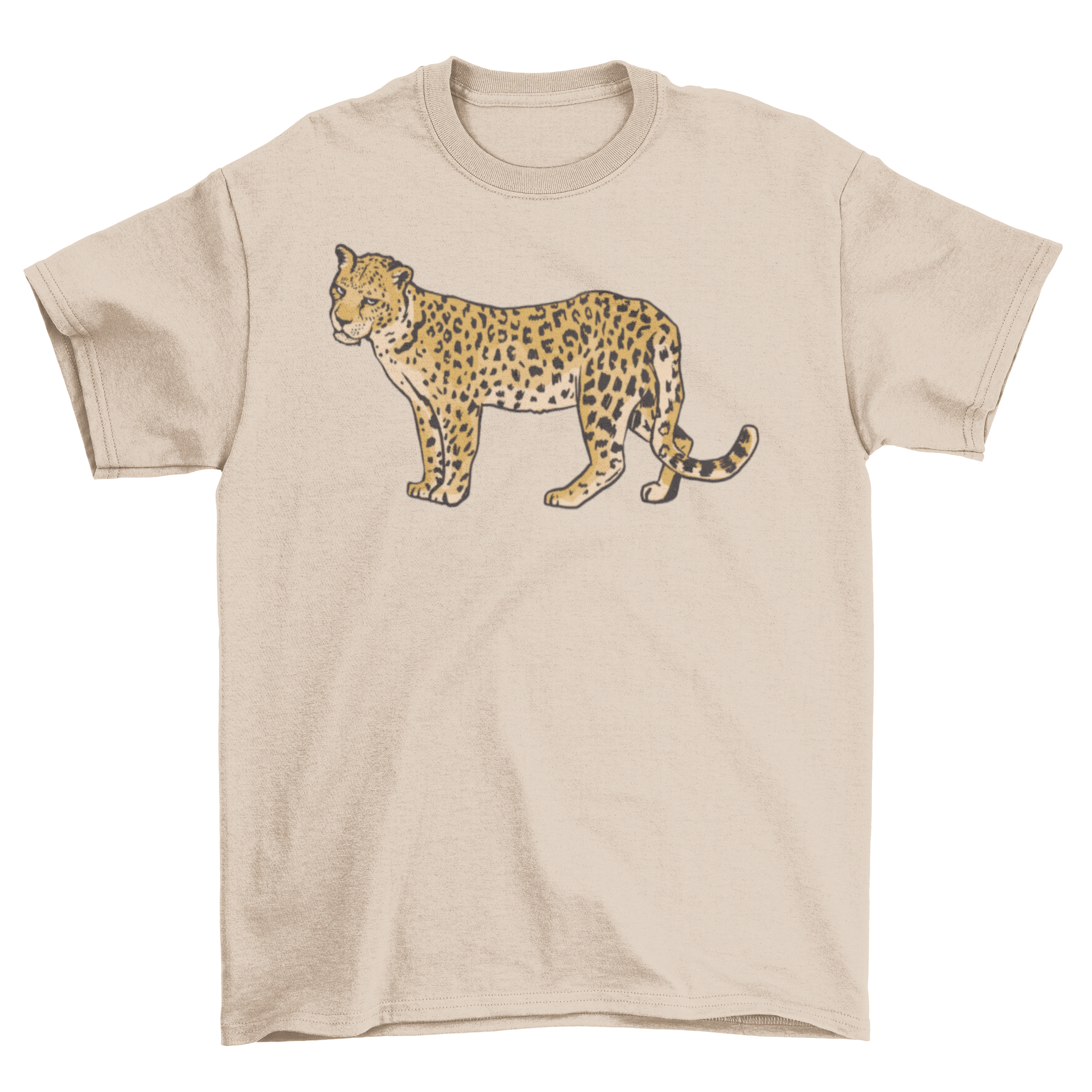 A stylish t-shirt featuring a leopard with an annoyed expression, perfect for casual wear.