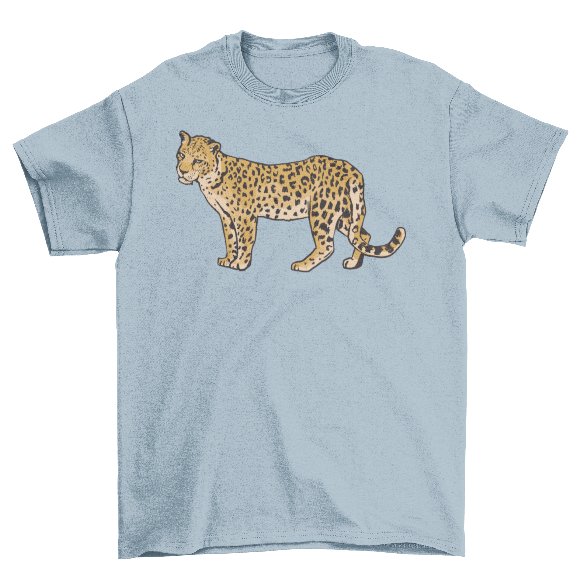 A stylish t-shirt featuring a leopard with an annoyed expression, perfect for casual wear.